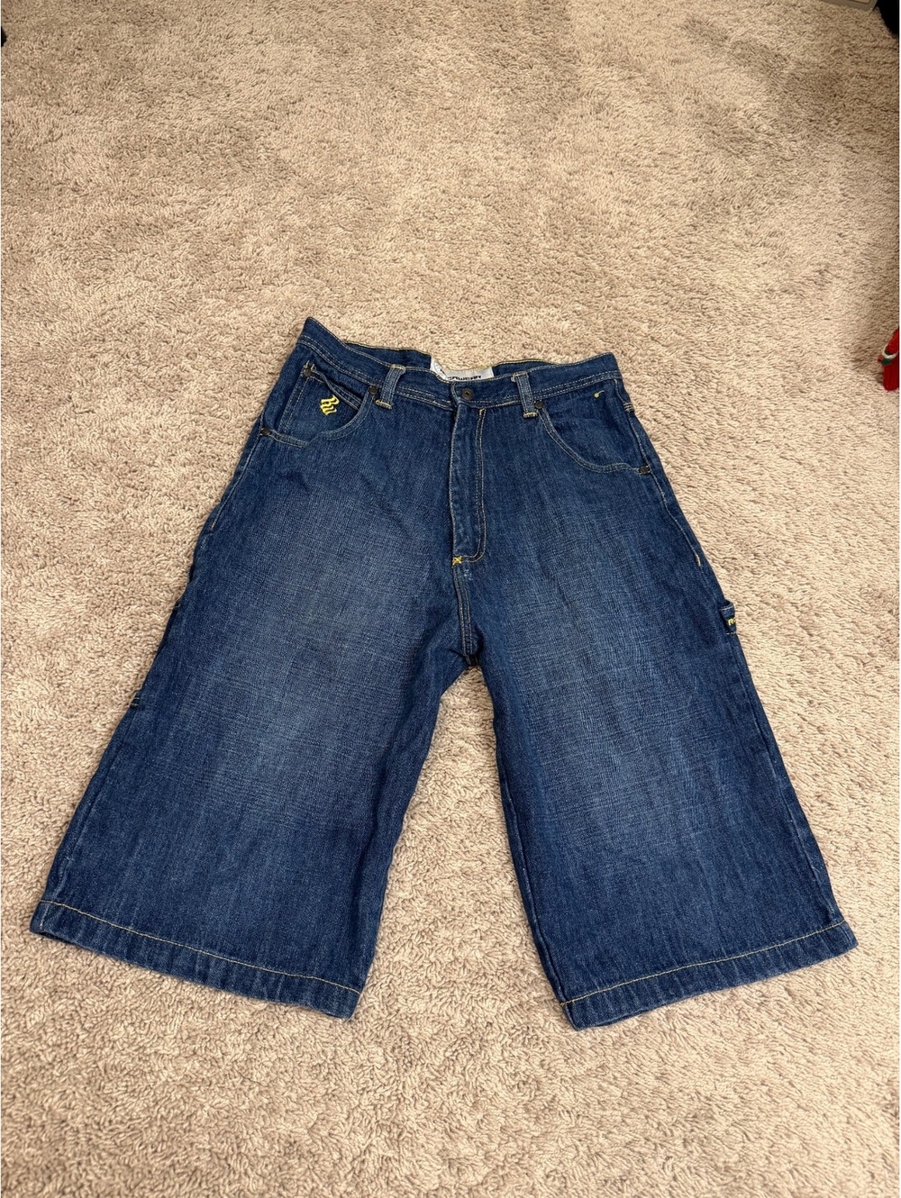 Y2K Rocawear Men’s 30 Baggy Carpenter Denim Jorts Dark Wash Hip Hop